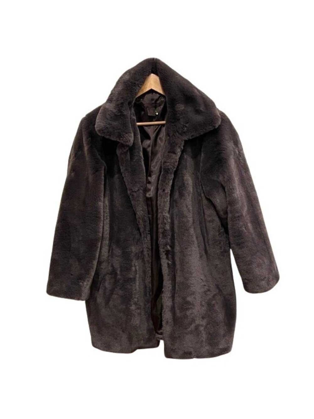 Christian Siriano Faux Fur Coat Size Plus 1X Coffee Brown Lined Winter Overcoat